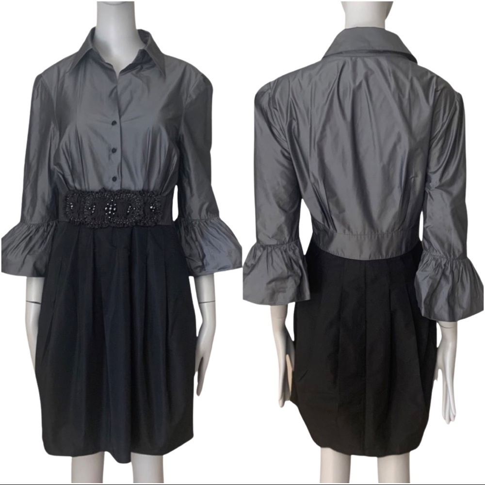 BCBGMAXAZRIA Natasha Embellished Bell Sleeve Taffeta Dress Party - Picture 4 of 16